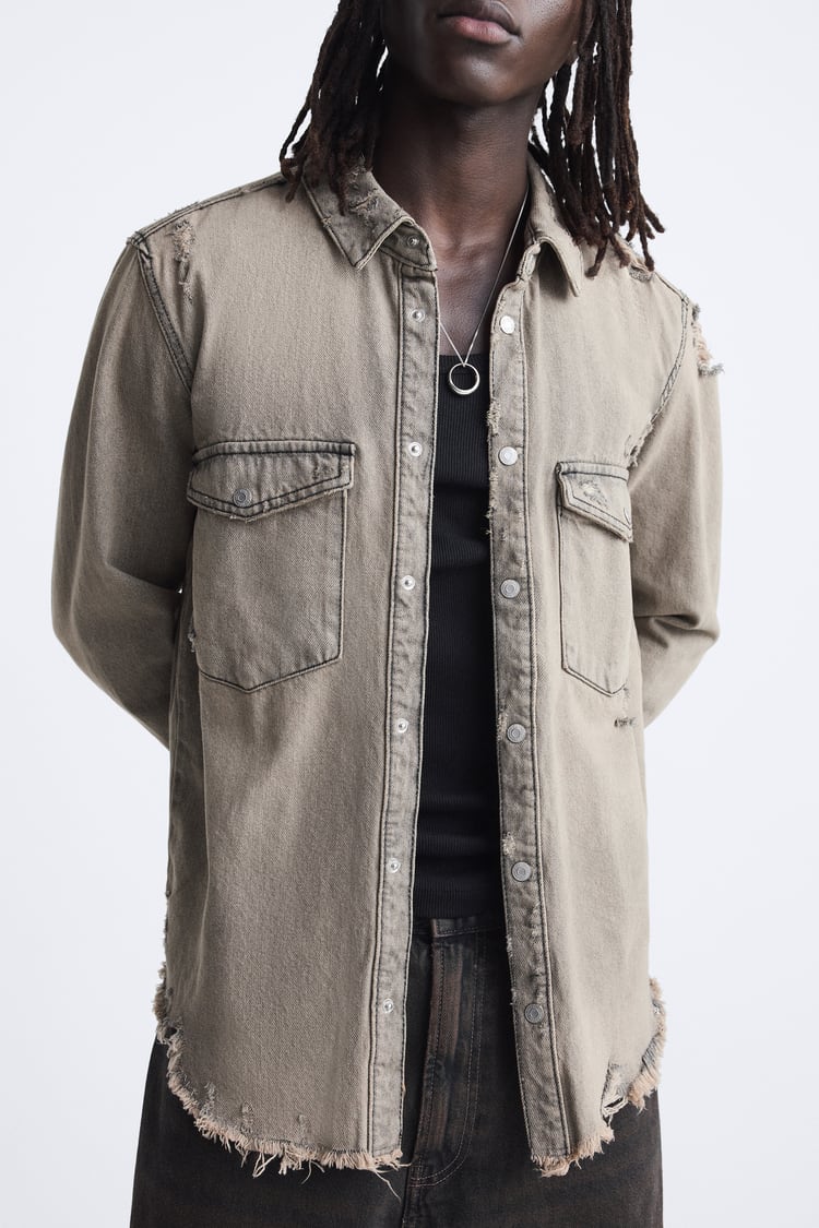 ZARA OVERDYED DENIM OVERSHIRT GREY/TAN