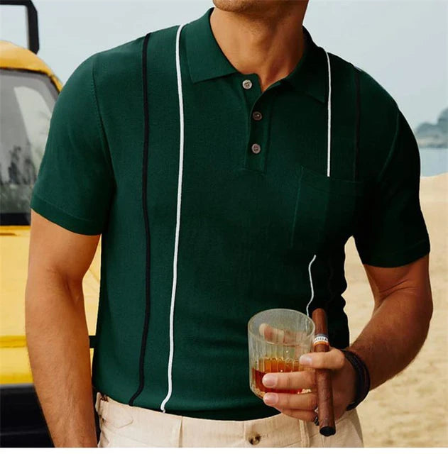 Knitted pin striped polo shirt in green