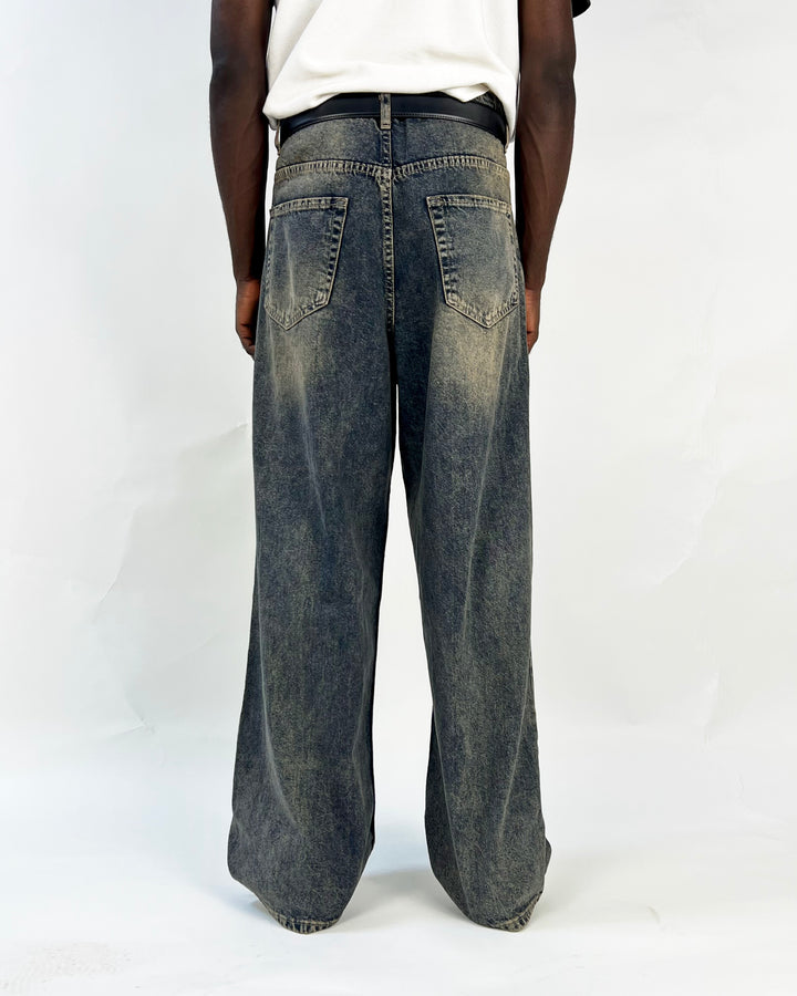 GIESTO acid wash oversized jeans in dark blue