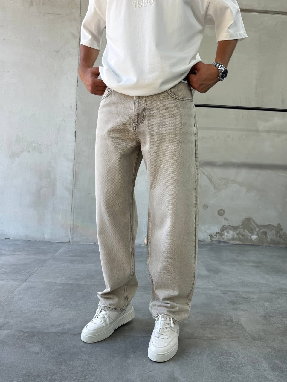 Difransel baggy fit jeans in Light Beige