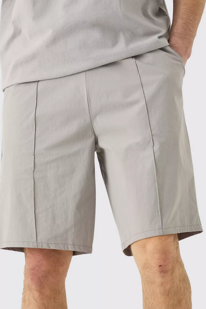 BOOHOOMAN ELASTICATED WAIST PINTUCK SEAM NYLON SHORT