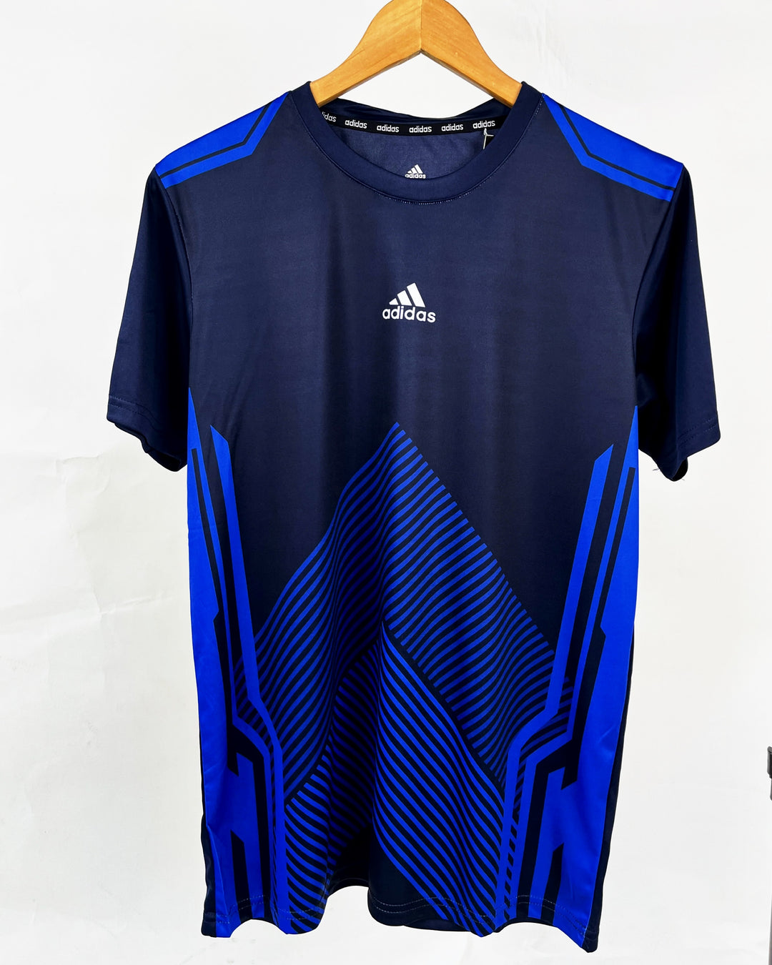 Adidas navy blue sports t-shirt with stripe