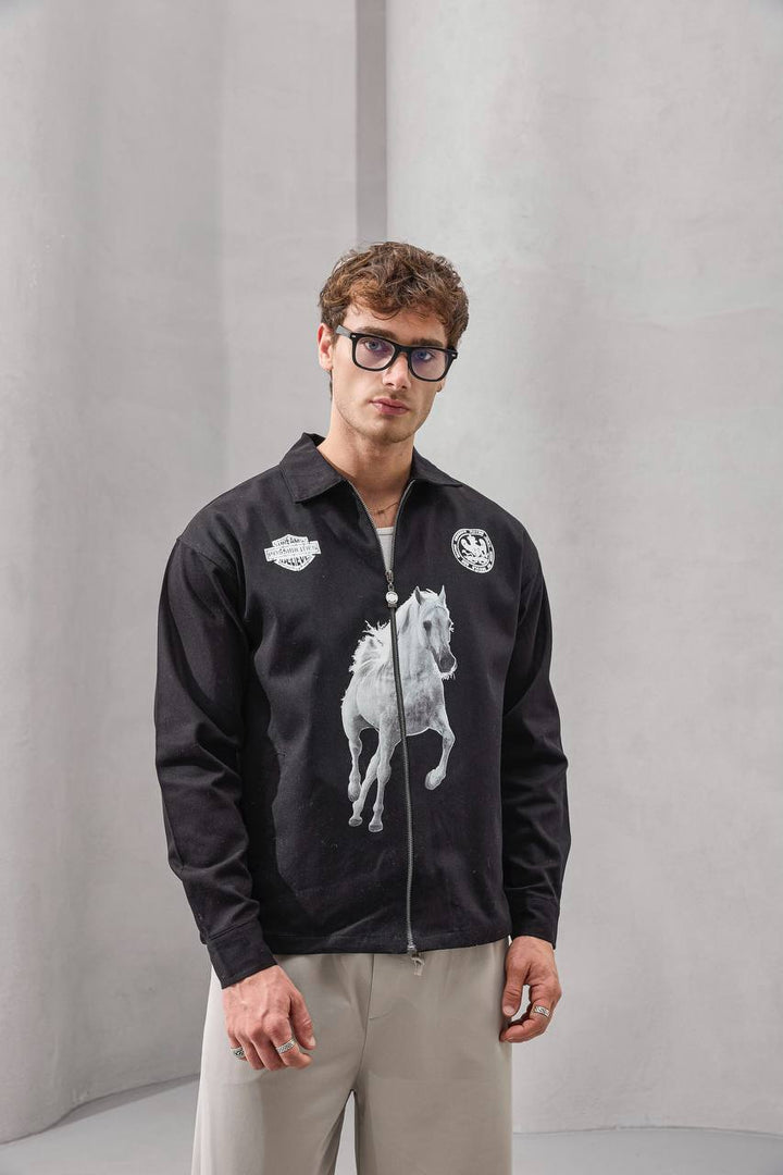 2morrow Zip Along Colt Print Jacket in Black