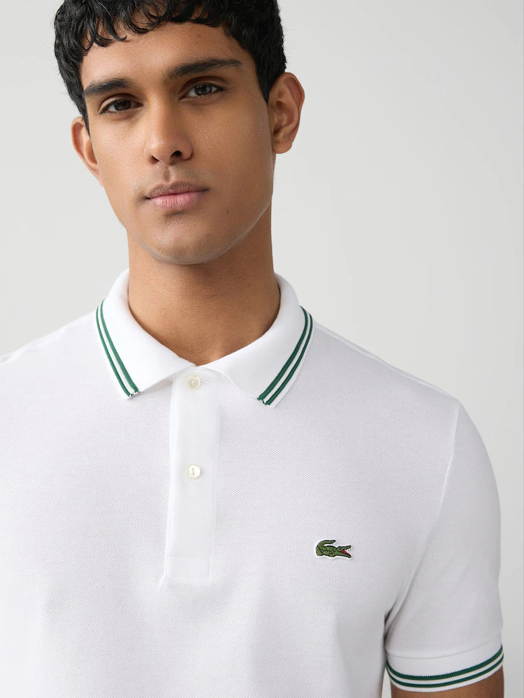 Lacoste Tipped Short Sleeve Polo Shirt in White