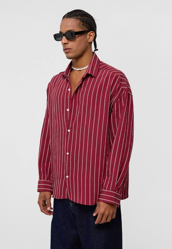 Essence of Life Pinstripe Shirt in Burgundy