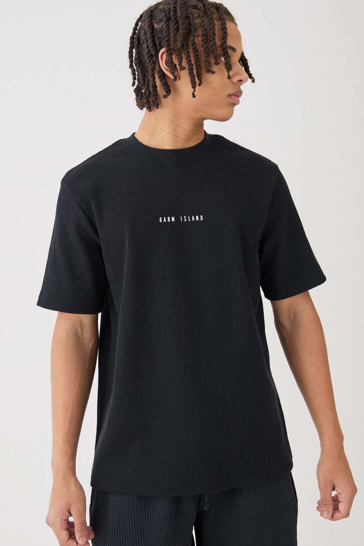 Garm Island Premium Oversized Waffle T-shirt in Black