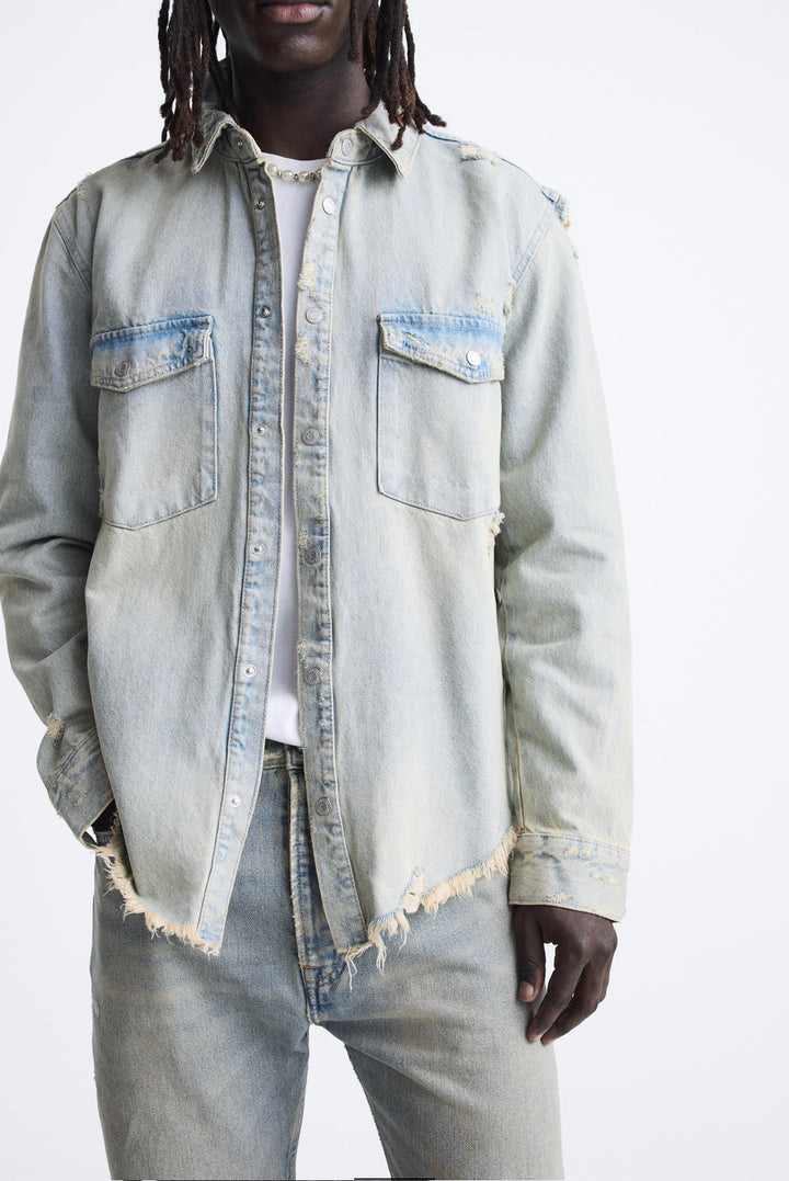 ZARA OVERDYED DENIM OVERSHIRT LIGHT BLUE