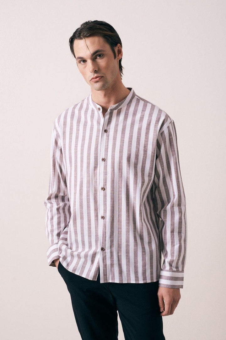 Massimo striped tab collar in brown