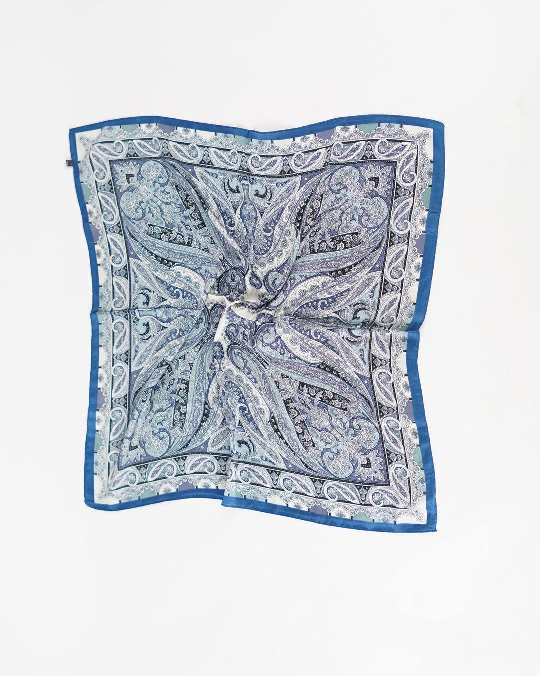 Soft Square Paisley Print Silk Scarf in Blue