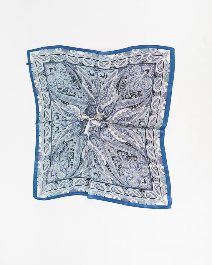 Soft Square Paisley Print Silk Scarf in Blue