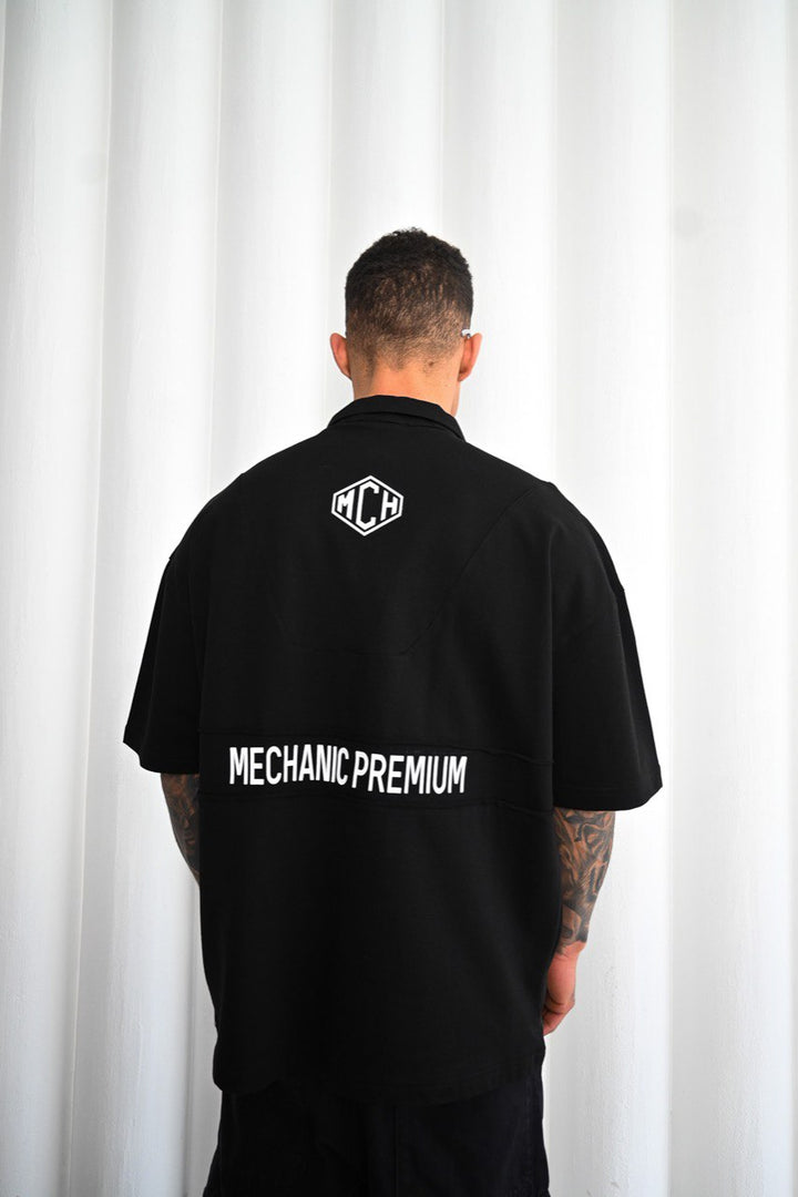 Mechanic Oversized Boxy Zip Short Sleeve Shirt in Black