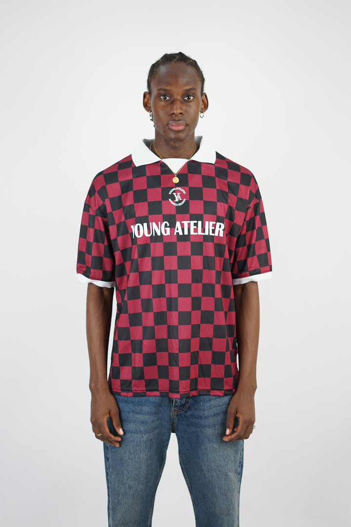 Vamos Atelier Oversize Checkered Jersey T-shirt in Burgundy/Black