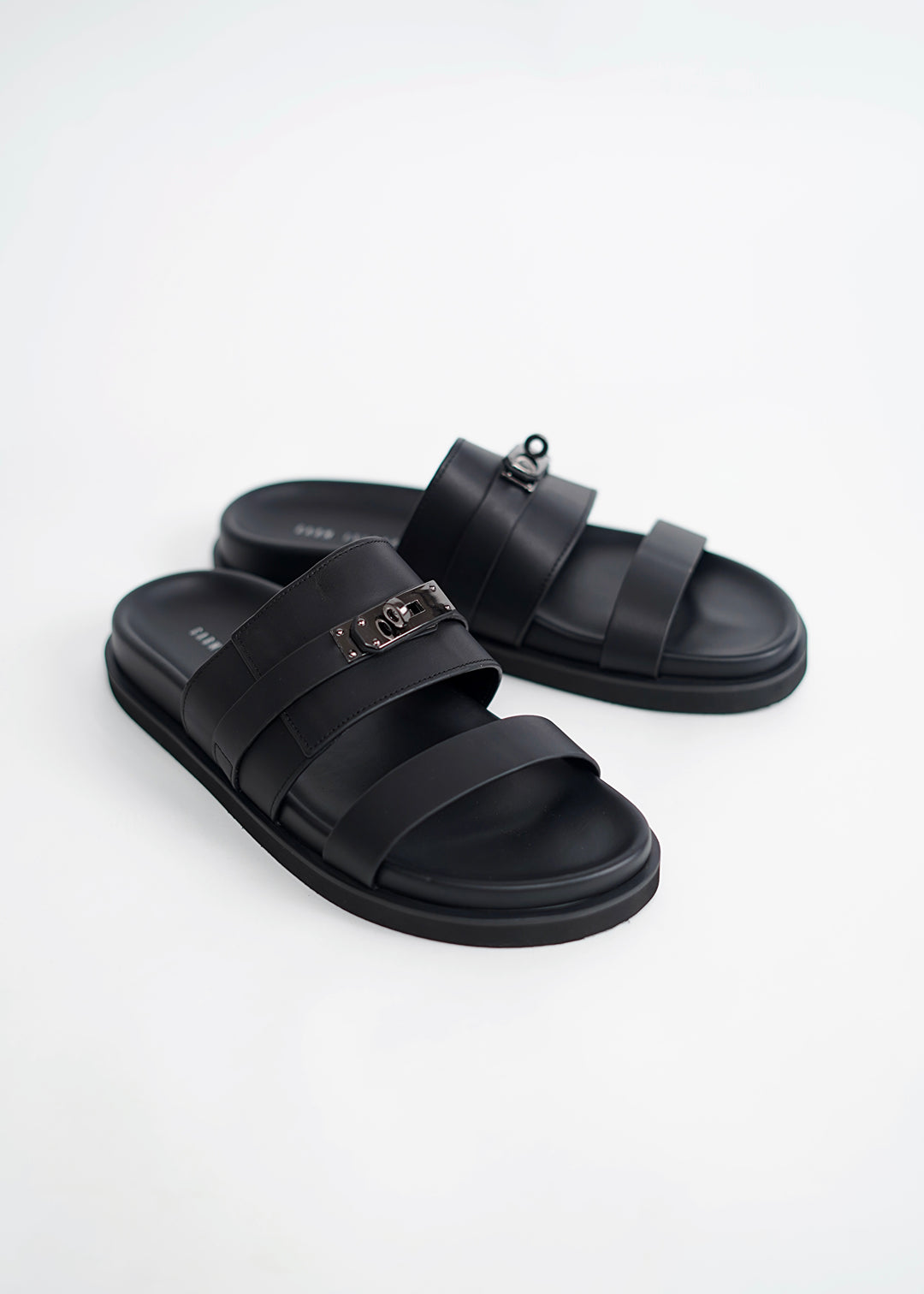 Garm Island Suede Strap Slide Sandals in Black