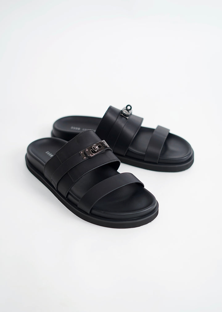 Garm Island Suede Strap Slide Sandals in Black