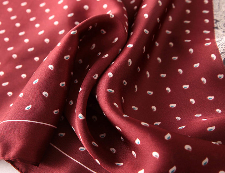 Two Tone Red Edge Paisley Print Silk Scarf