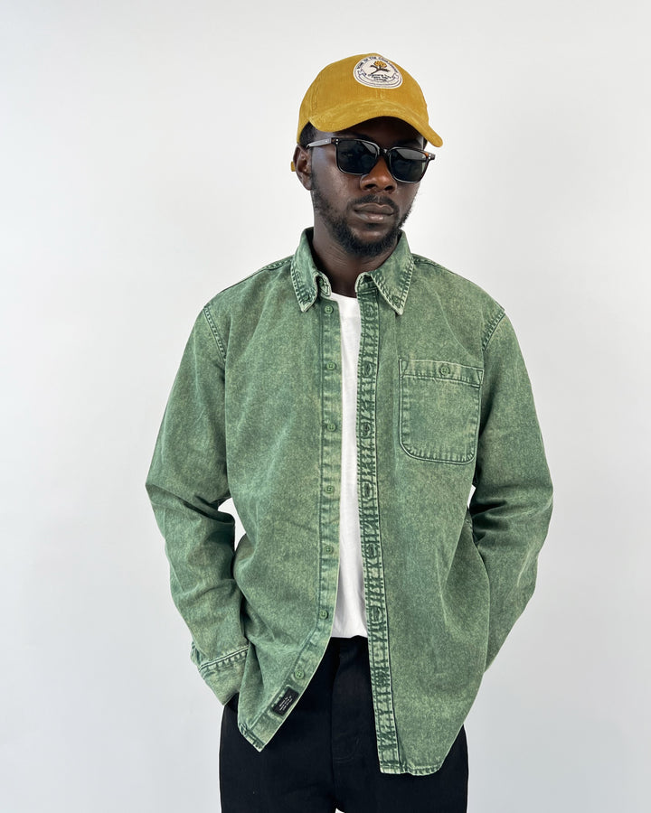 Blend Washed Denim Shirt in green