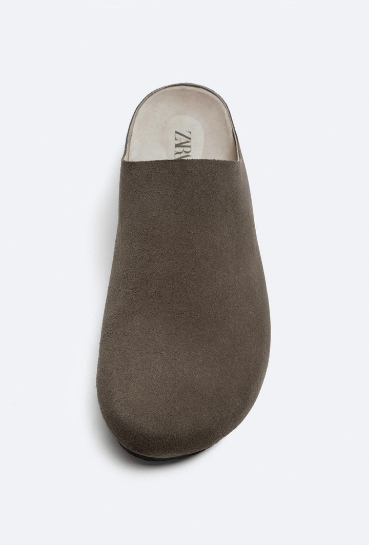 ZARA MINIMALIST SPLIT SUEDE CLOGS GREY