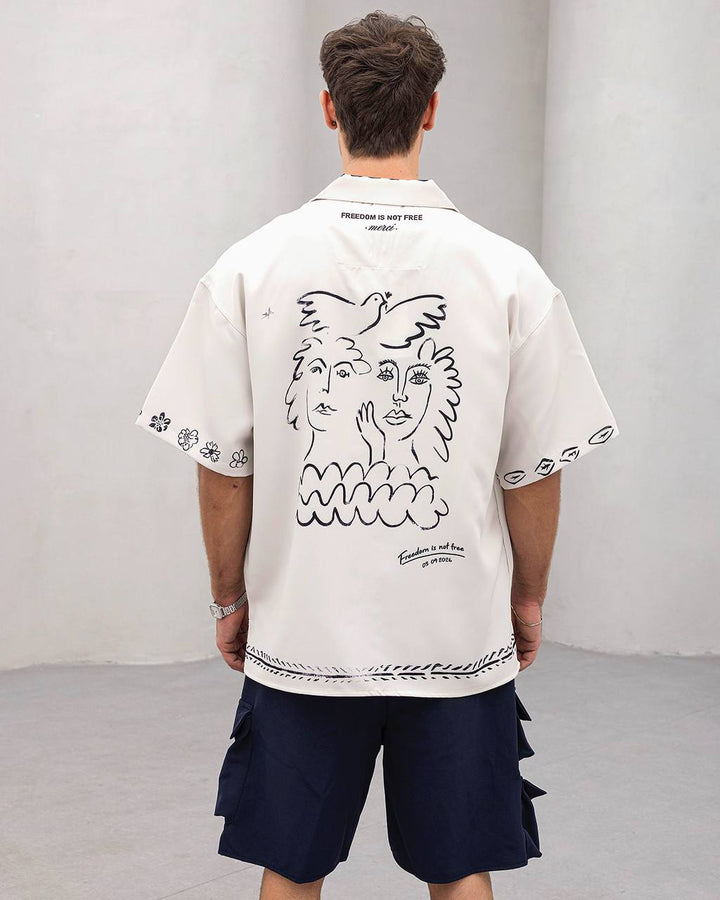 2morrow Abstract Print Revere Shirt in White