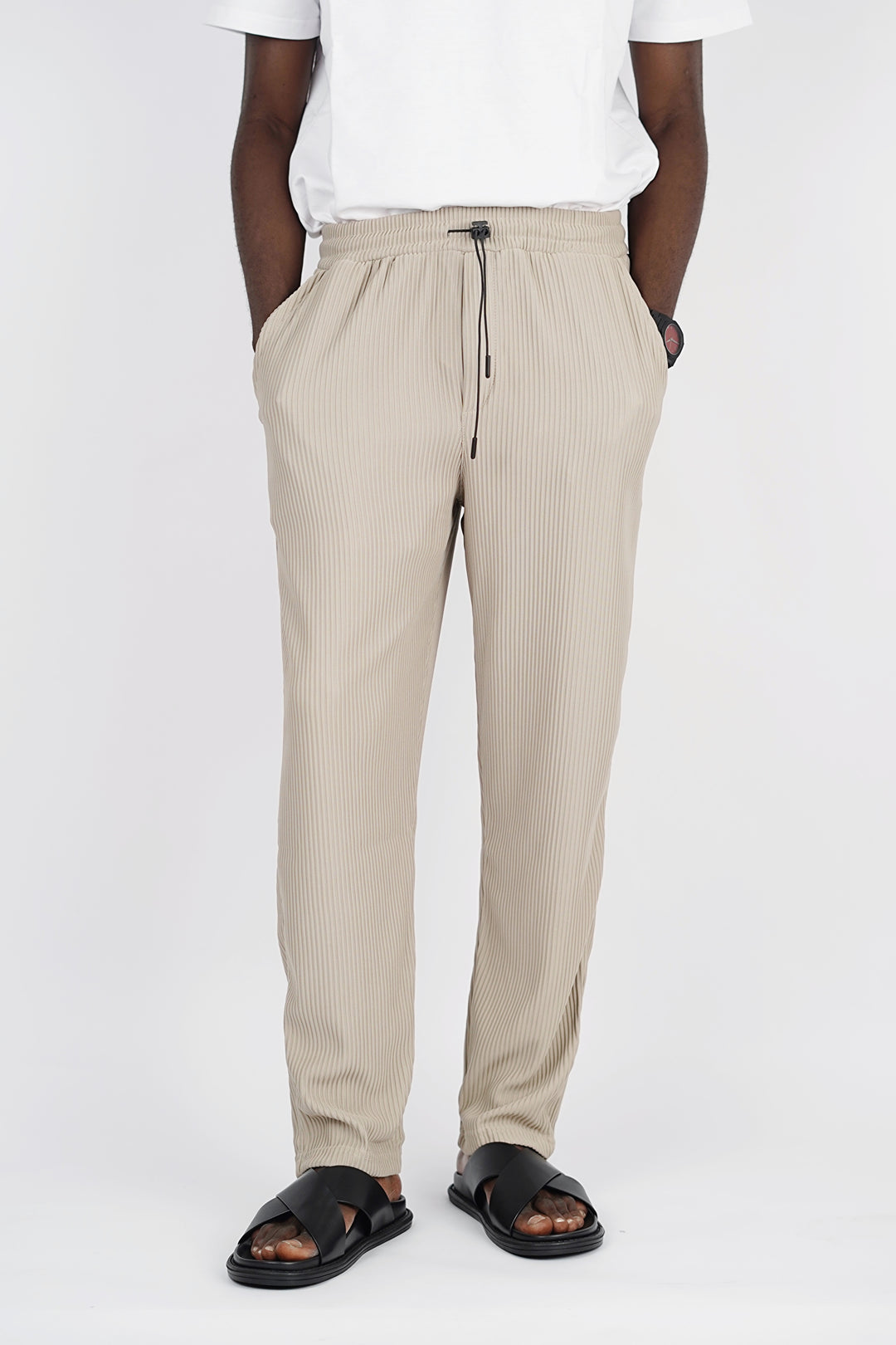 Spruce pleated pants with toggle drawstring in beige