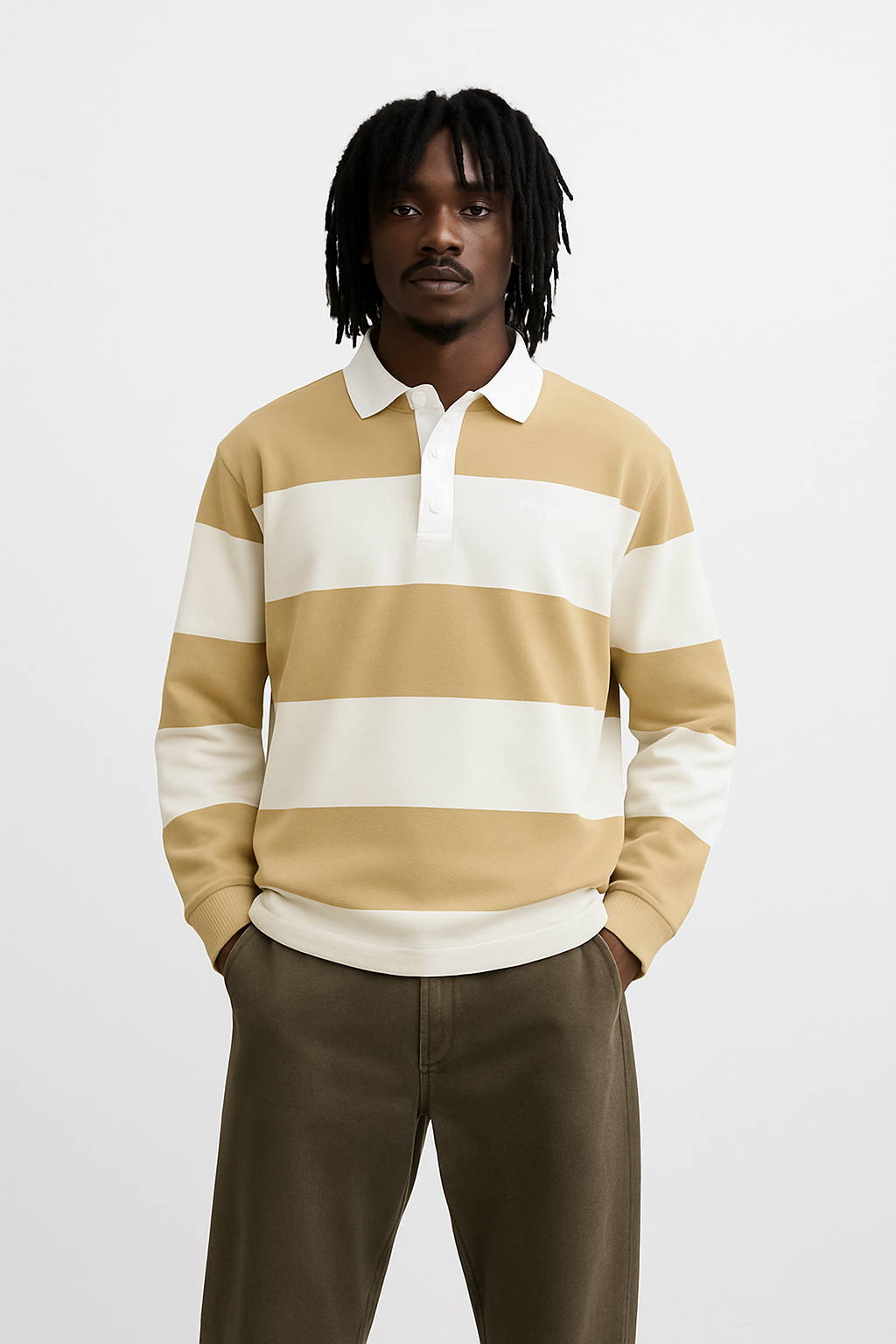 Spruce polo longsleeve in khaki and white