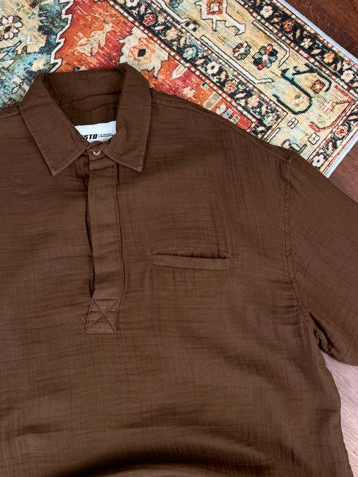 Giesto linen short sleeve shirt in brown