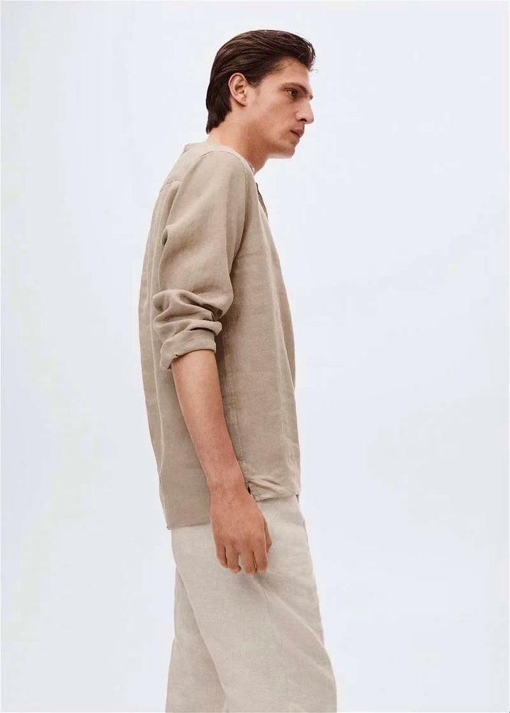 Retro Club Linen Tab Collar Long Sleeve T-shirt in Carton