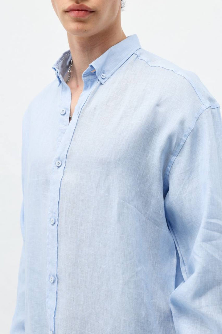 Vamos 100% Linen Oxford Shirt in light blue