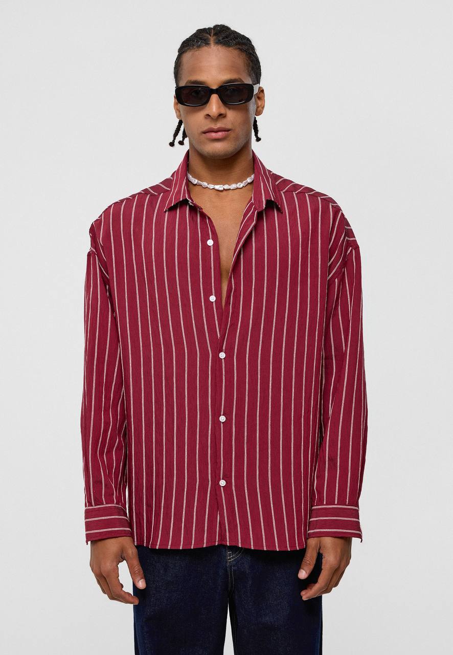 Essence of Life Pinstripe Shirt in Burgundy