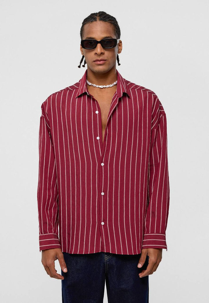 Essence of Life Pinstripe Shirt in Burgundy