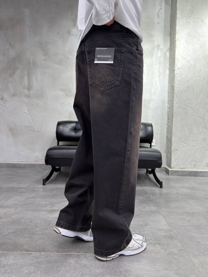 Difransel baggy jeans in stone wash black