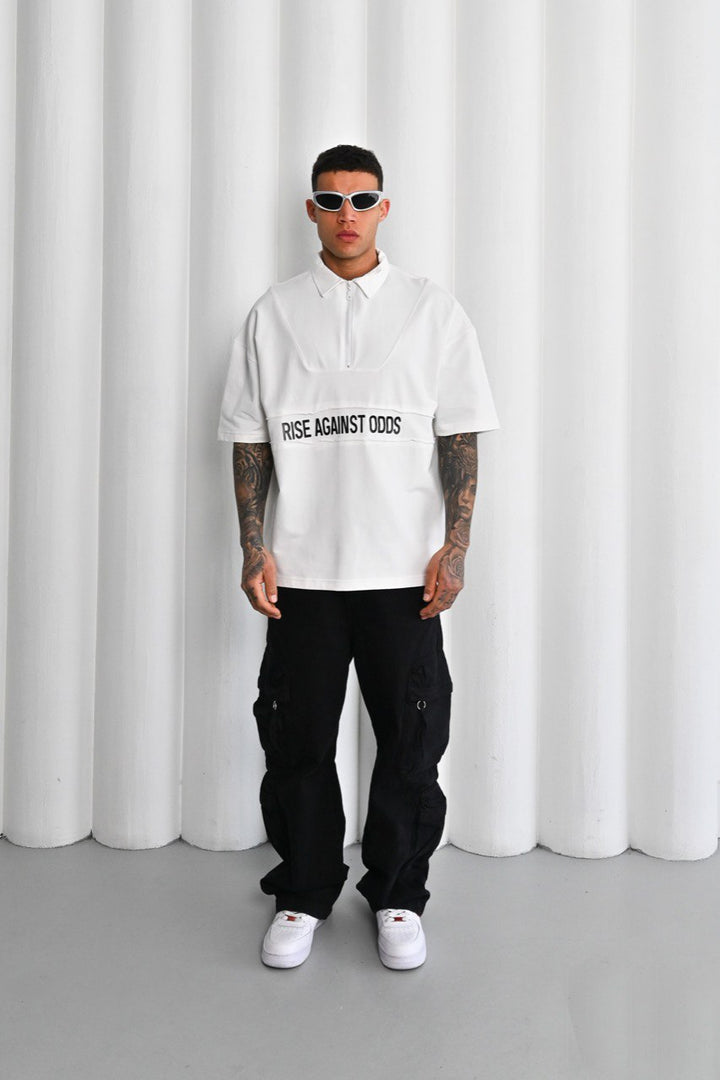 Mechanic Oversized Boxy Zip Short Sleeve Shirt in White