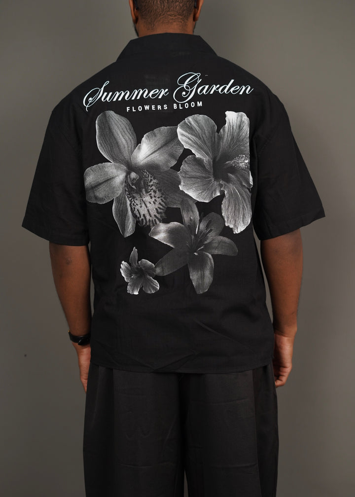 Maksim Summer Garden Linen Short Sleeve shirt in Black