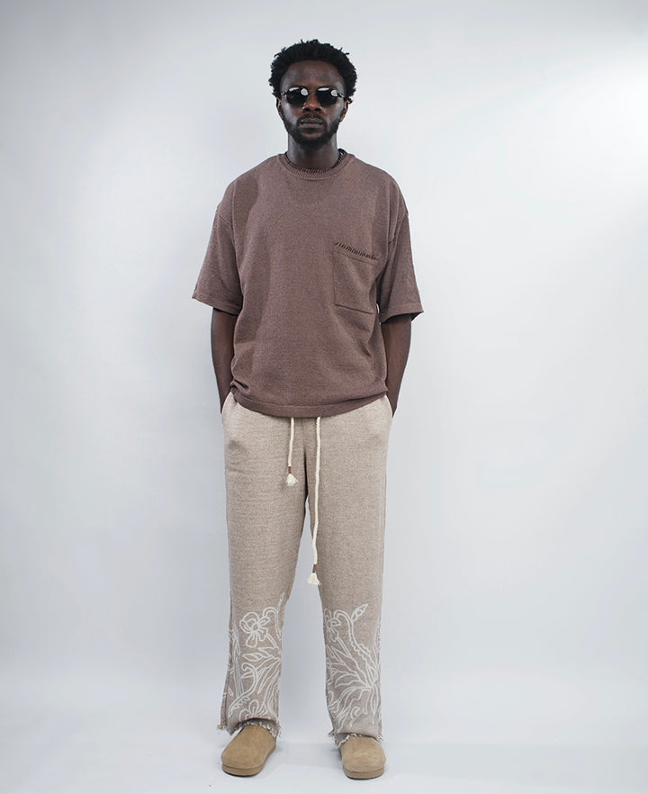 GIESTO knit polo with stitching in brown