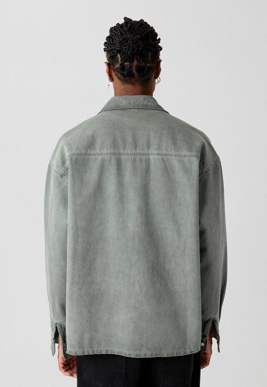 VAMOS POCKET DETAILED OVERSIZE DENIM JACKET KHAKI GREEN