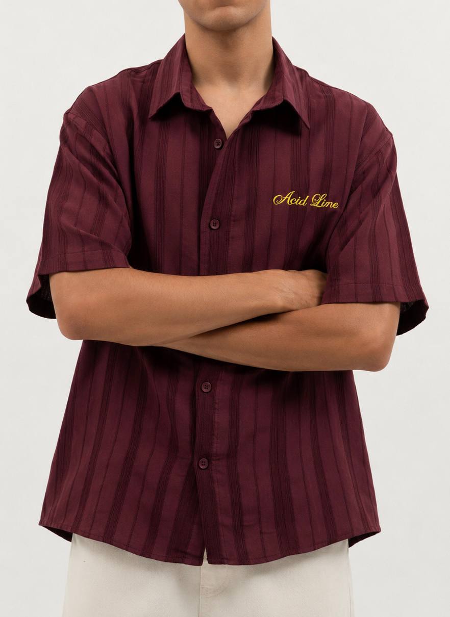 Essence of Life Ravage Studios Striped Shirt in Burgundy