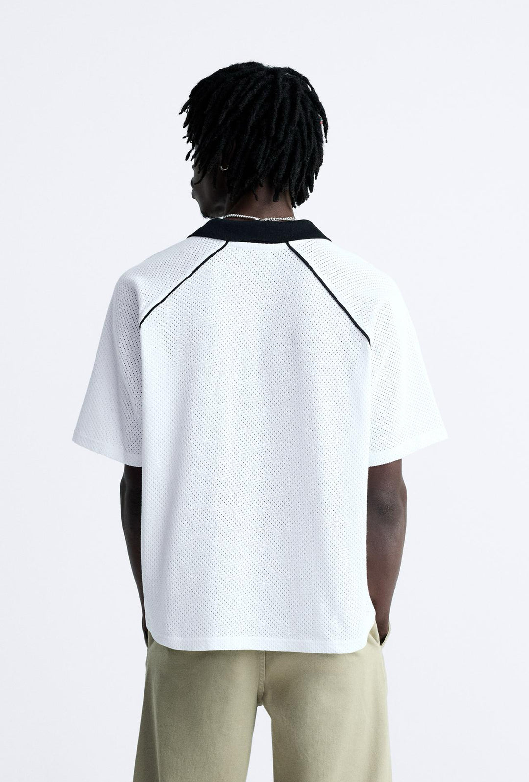ZARA TEXTURED KNIT POLO SHIRT OYSTER WHITE