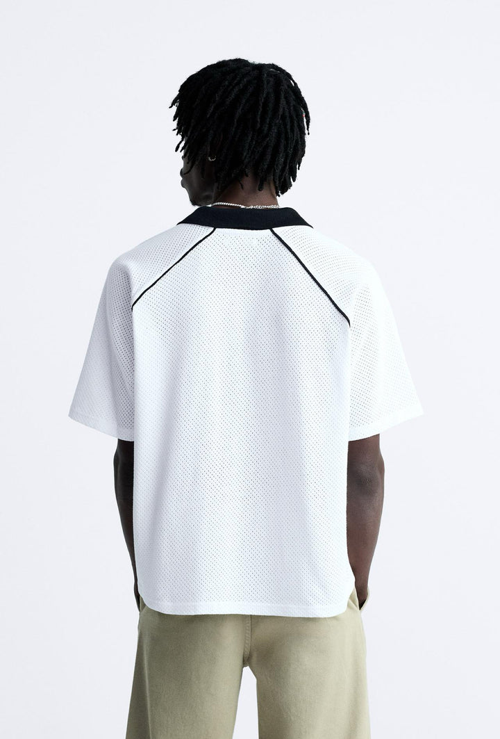 ZARA TEXTURED KNIT POLO SHIRT OYSTER WHITE