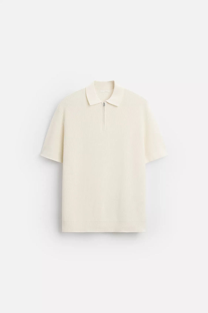 Garm Island Half Zip Textured Knit Polo in White