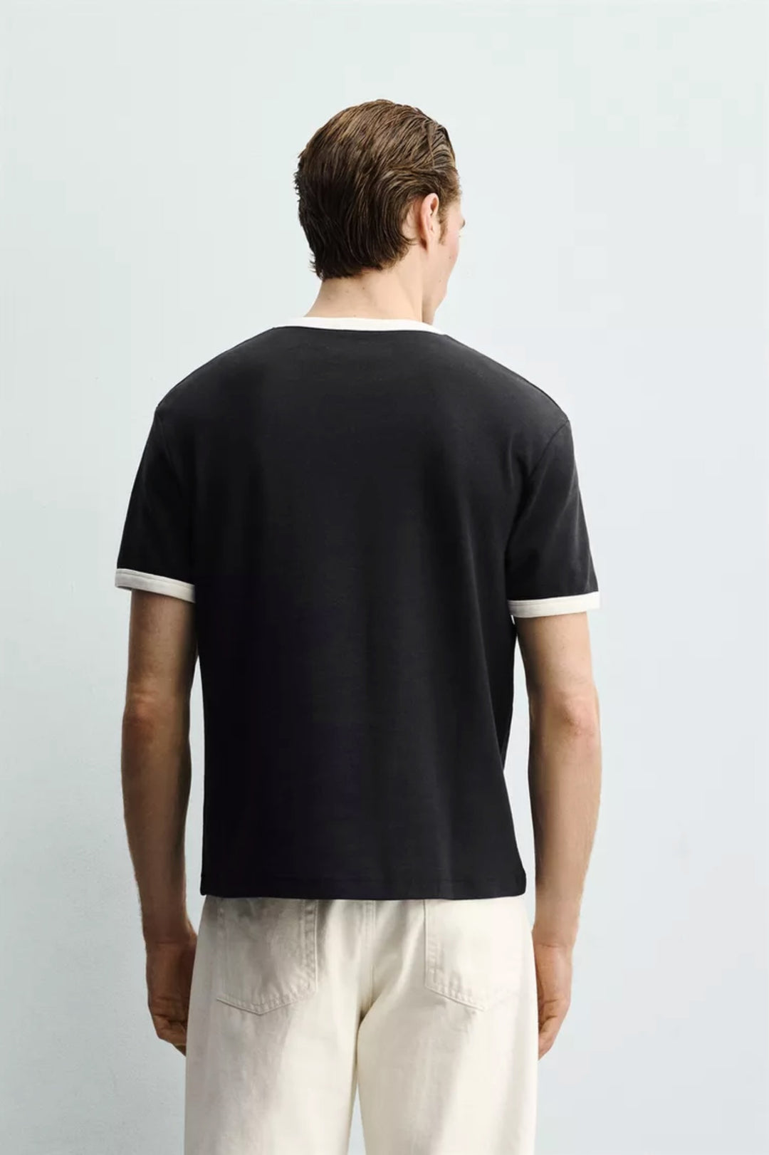 Vamos Contrast Collar Oversized T-shirt in Black