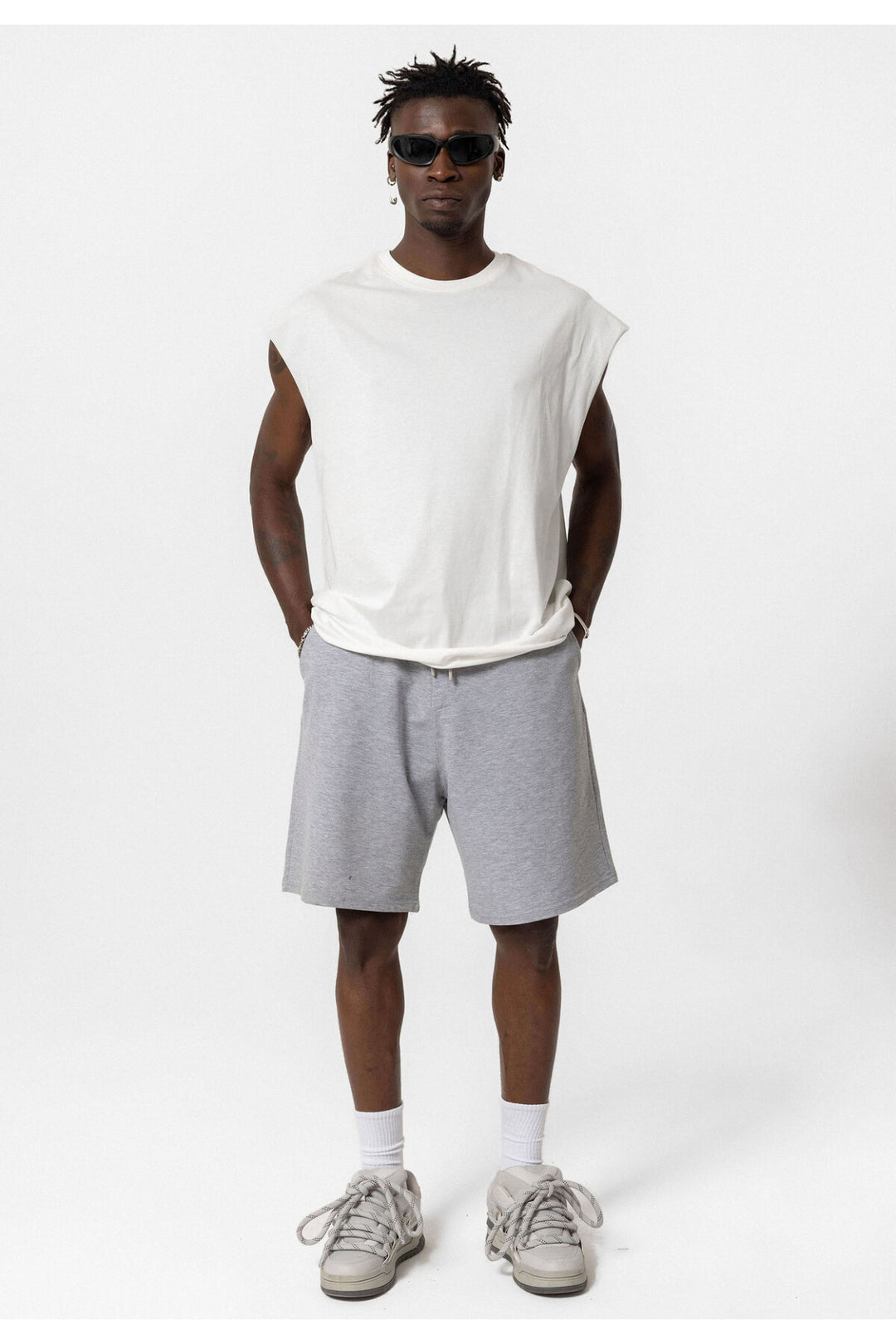 Vamos Oversized Sleeveless T-shirt in White