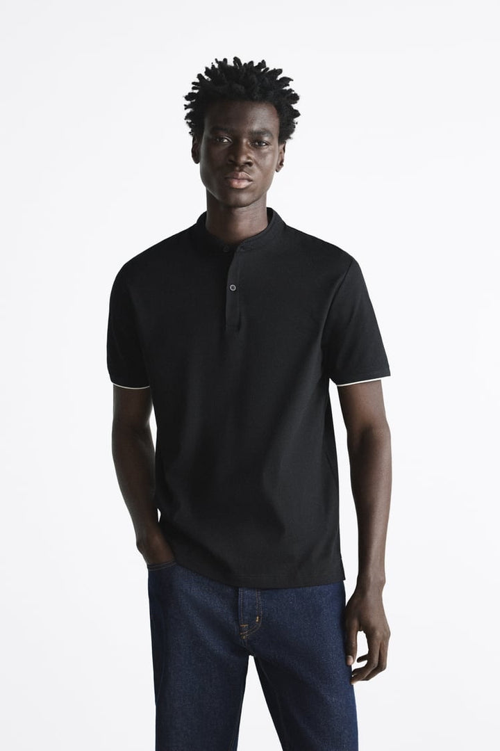 ZARA POLO SHIRT WITH MERCERISED FINISH BLACK