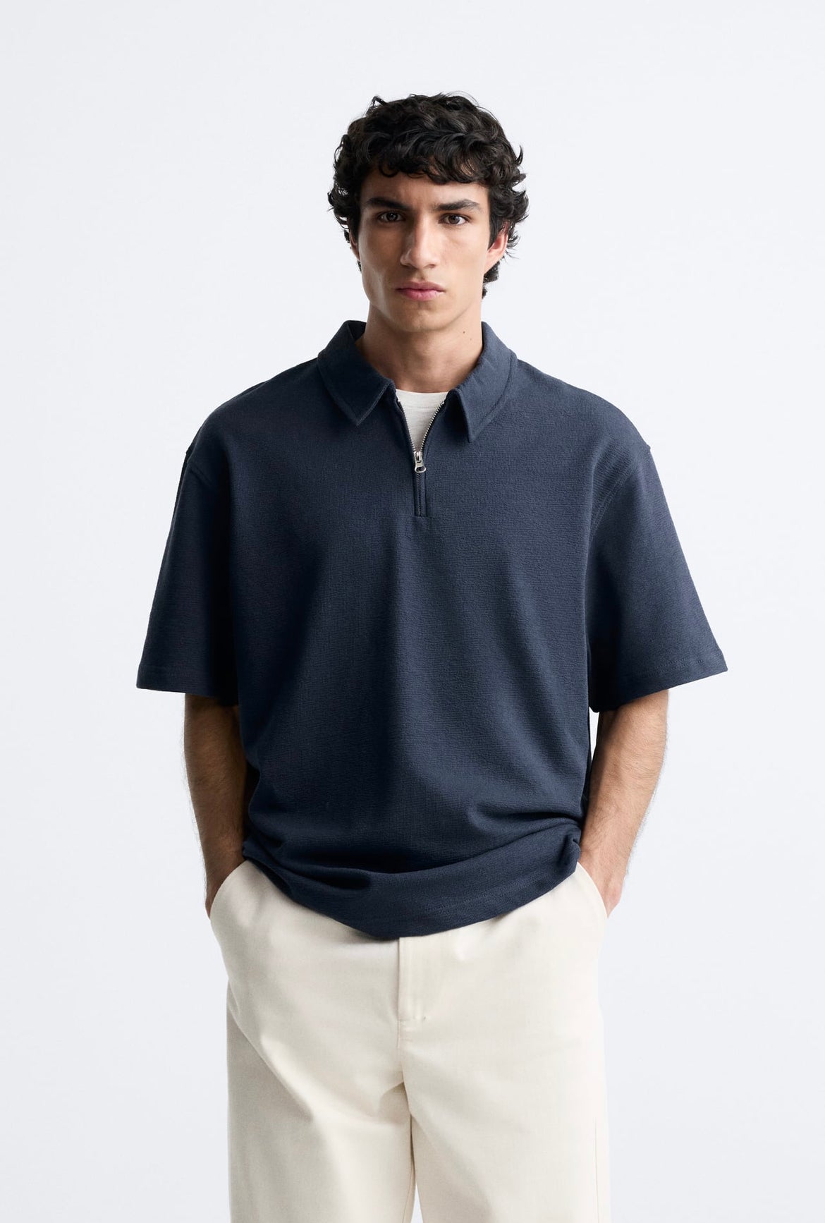 Zara Oversized Polo Shirt With Zip up Collar