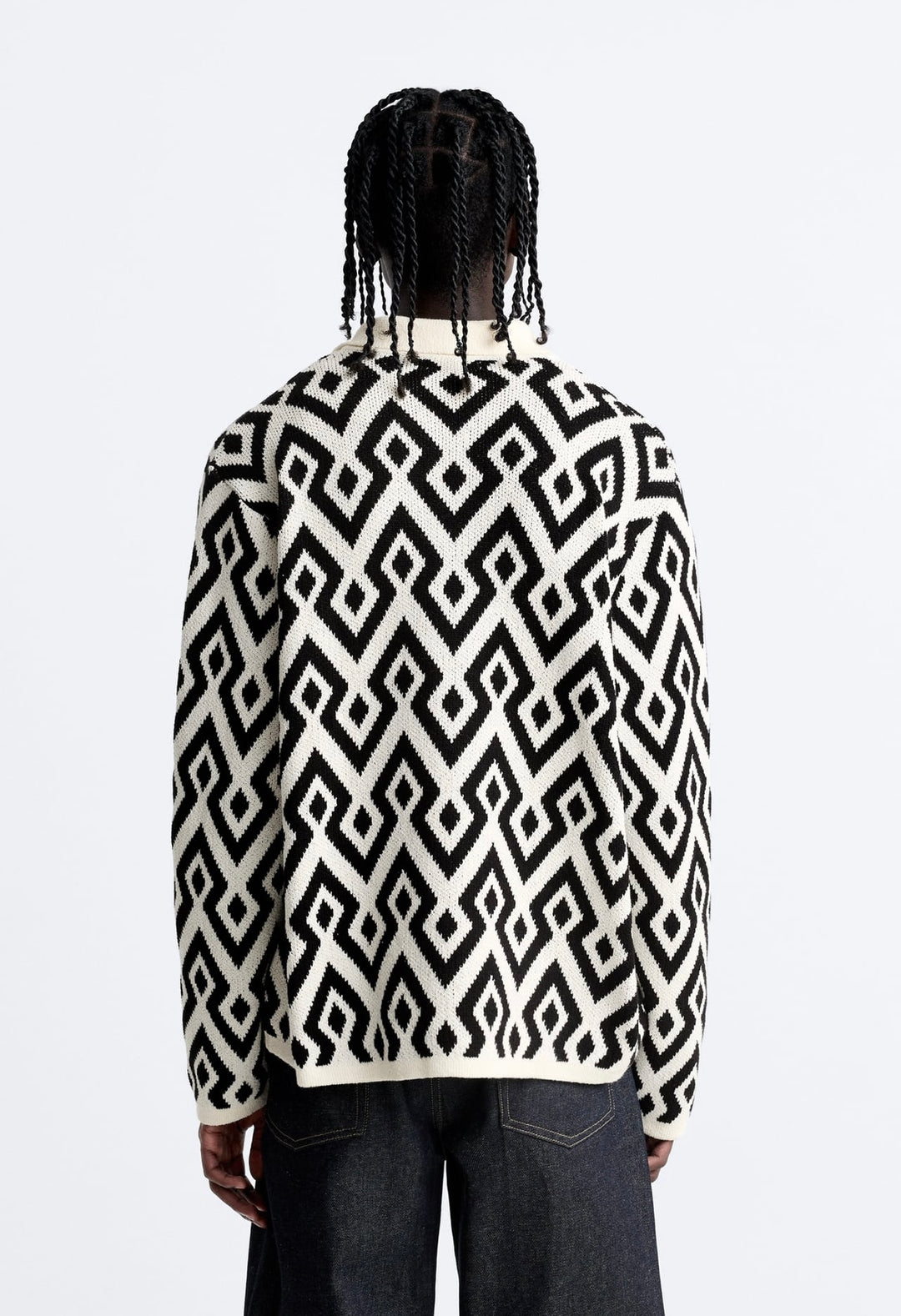 ZARA GEOMETRIC PRINT JACQUARD KNIT SHIRT