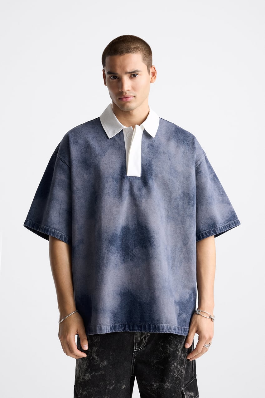 ZARA TIE DYE DENIM POLO SHIRT