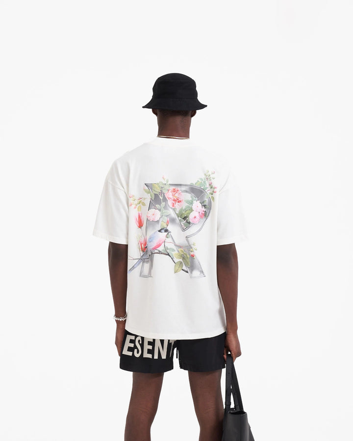 REPRESENT FLORAL INITIAL T-SHIRT IN CREAM