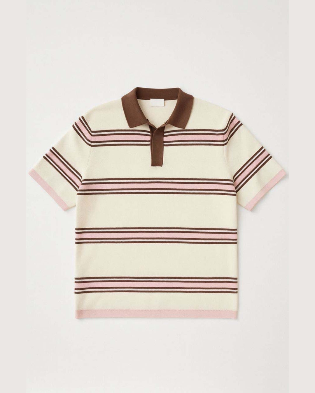 Garm Island Striped Textured Knit Polo Shirt in Pink and Brown