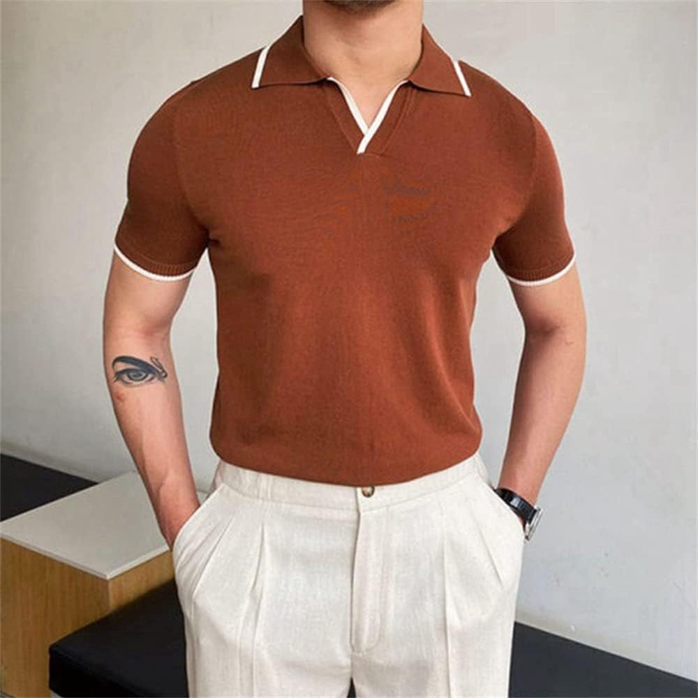 Knitted orange polo shirt with white tipping