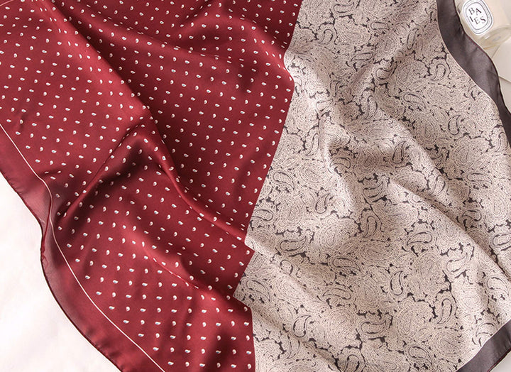 Two Tone Red Edge Paisley Print Silk Scarf