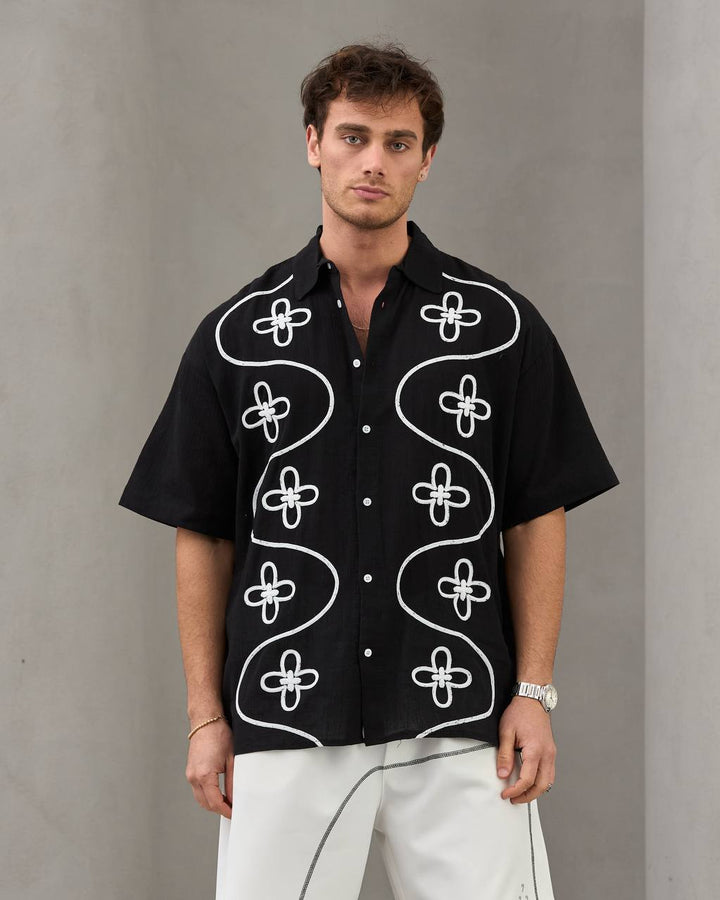 2morrow Embroidered Floral Shirt in Black