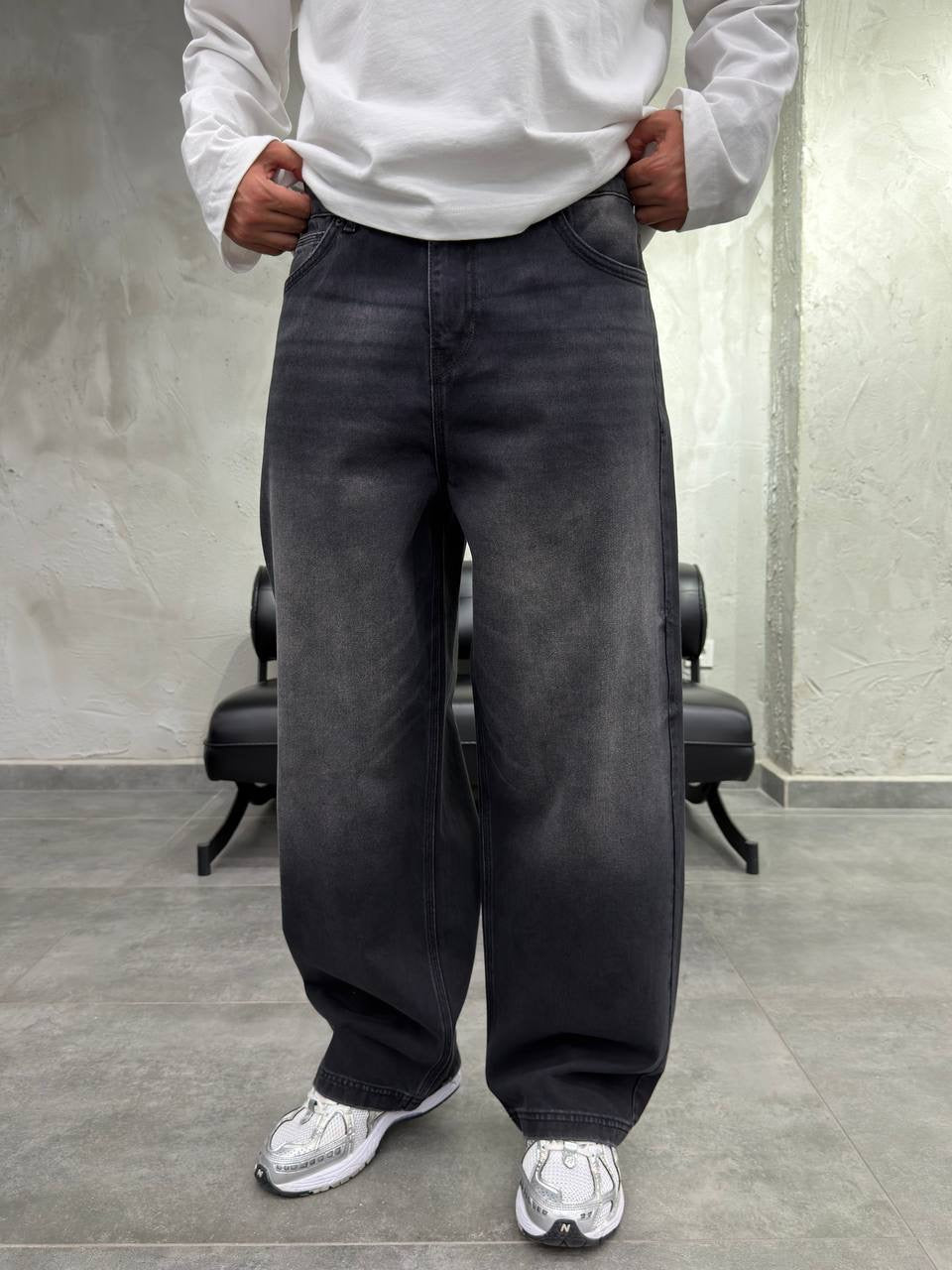 Difransel baggy jeans in washed charcoal